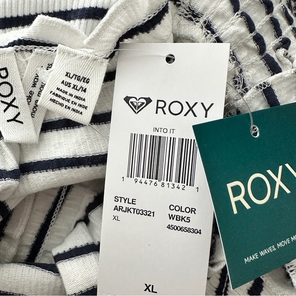 NWT Roxy Black White Striped Ruched Crop Top Size XL - Picture 5 of 8